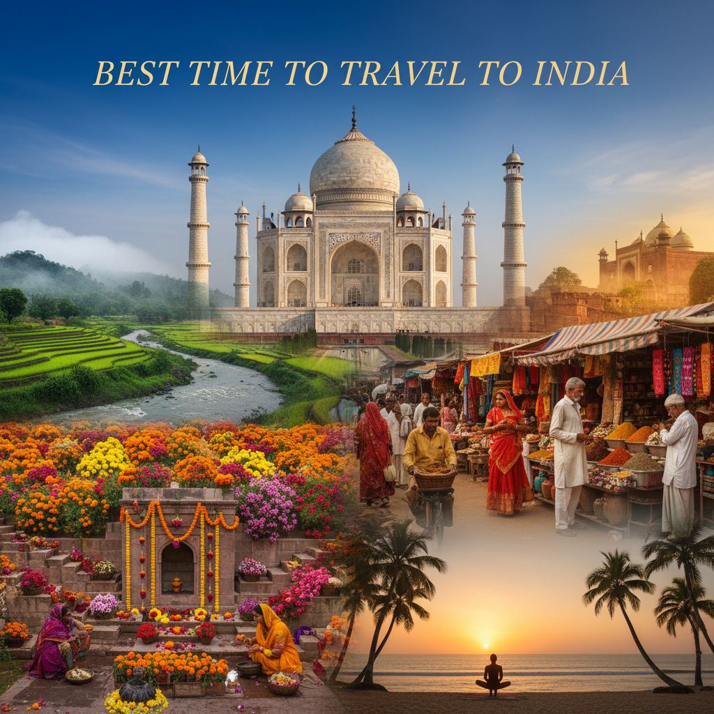 Best Time to Travel to India: Iconic landmarks, vibrant seasons, and colorful glimpses of local life.