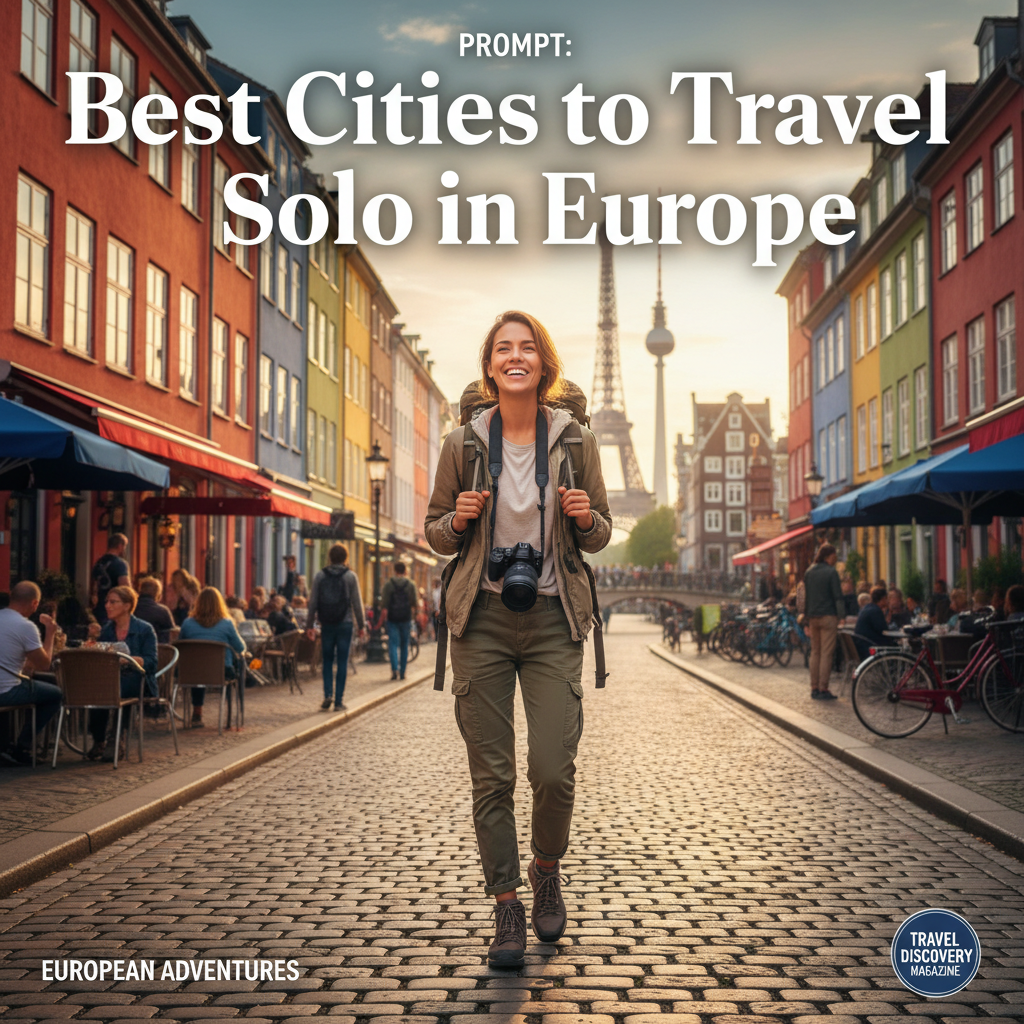 alt_text: Solo woman traveler explores vibrant European streets, landmarks, and cafes for magazine travel feature.