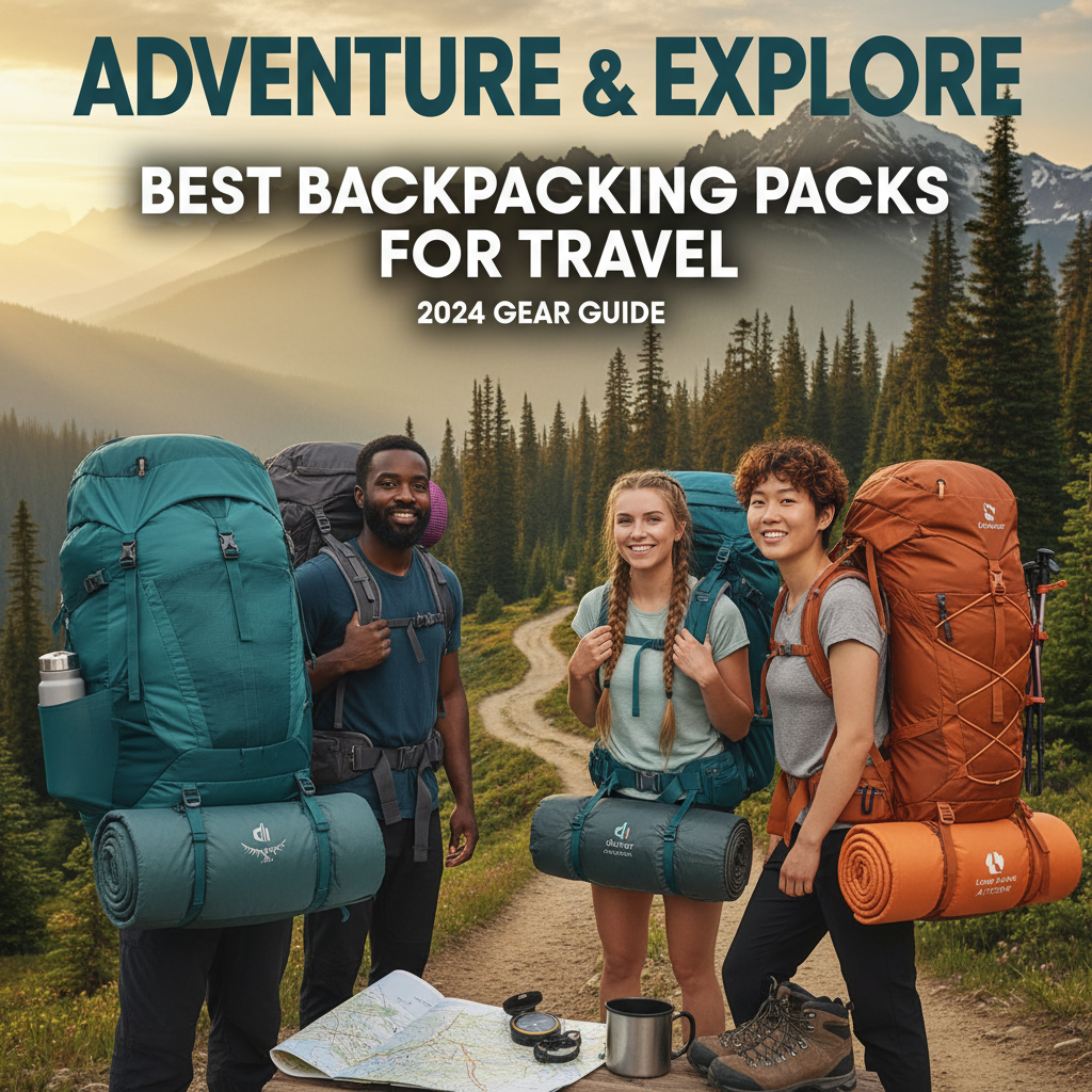 Three diverse hikers model top backpacks on a mountain trail for the 2024 Best Backpacking Packs guide.
