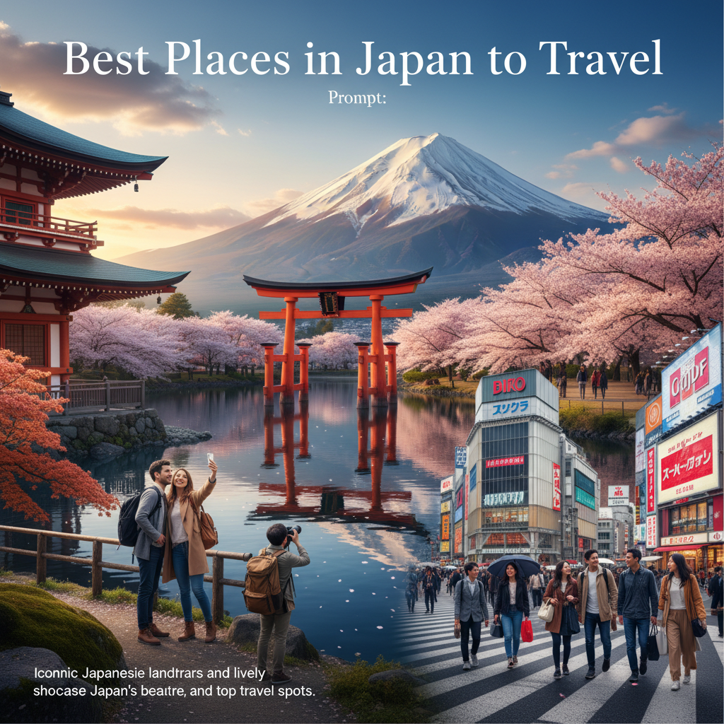 alt_text: Iconic Japanese landmarks and lively tourists showcase Japan’s beauty, culture, and top travel spots.