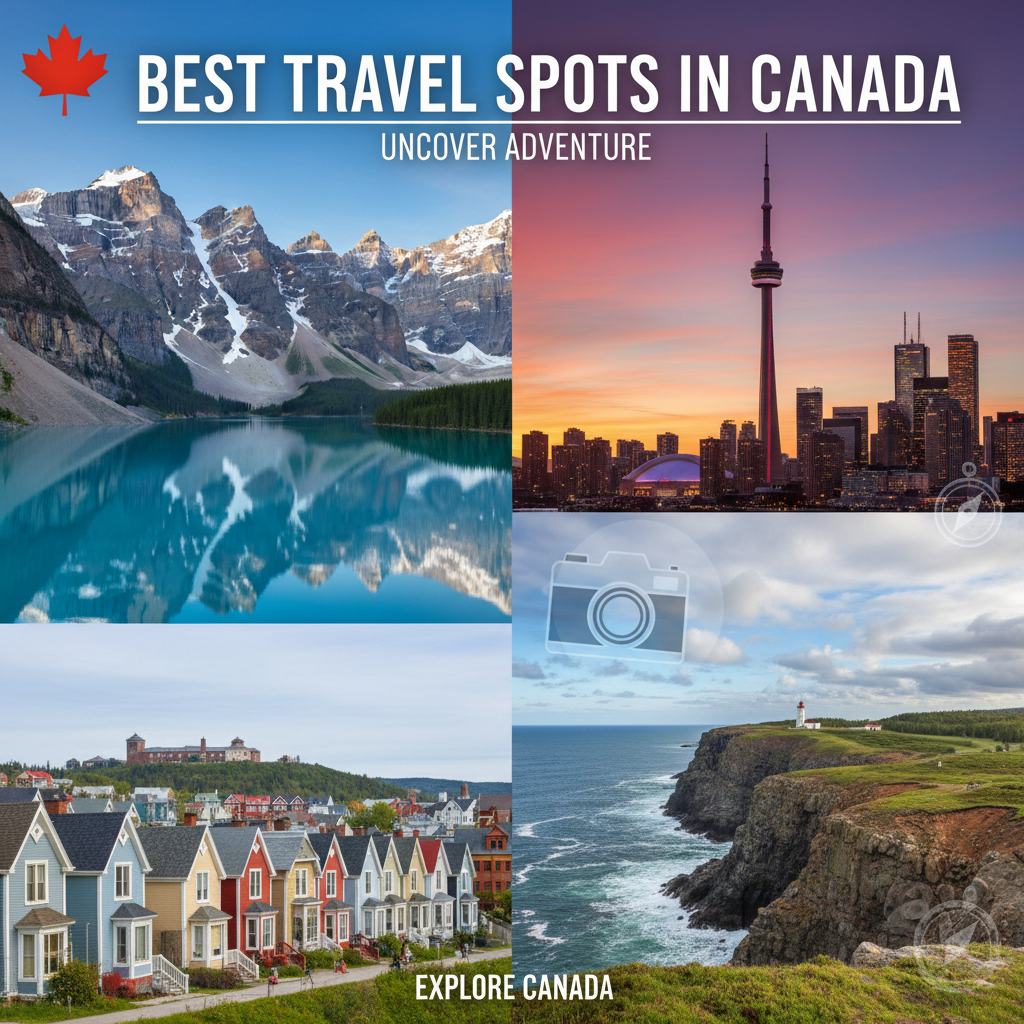 alt_text: Collage of top Canadian travel spots: Rockies, Toronto skyline, St. John’s, Nova Scotia cliffs.