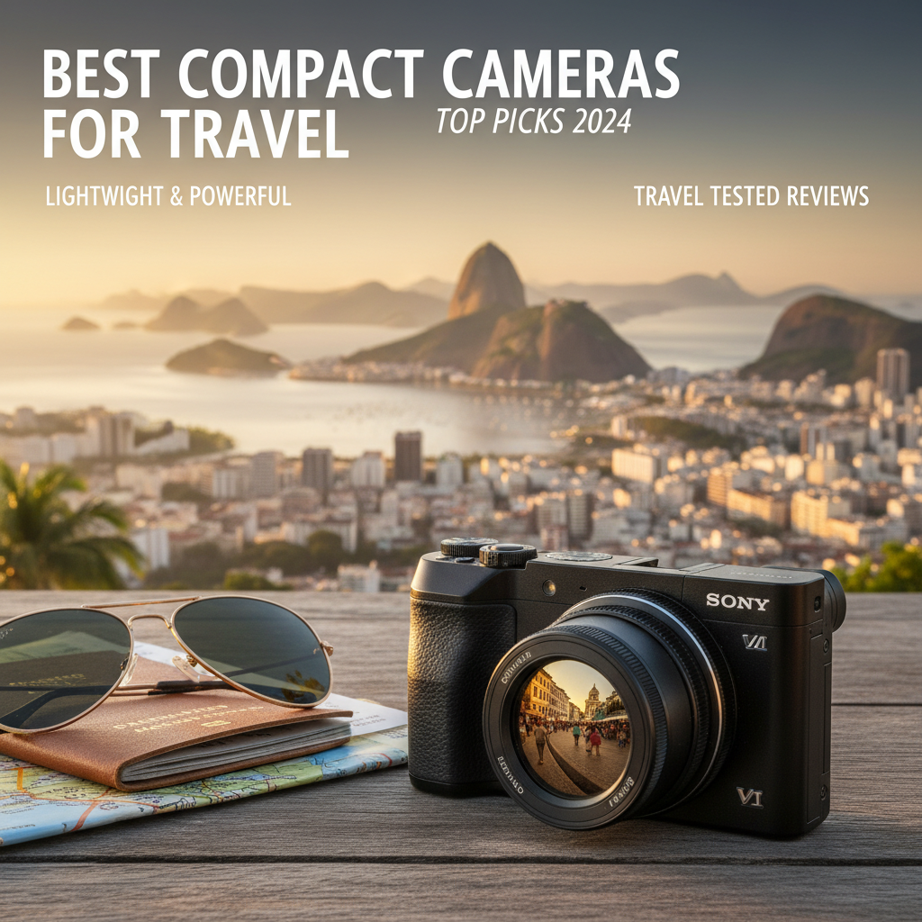 Best Compact Cameras for Travel: Top 2024 picks in a scenic locale with travel gear and stunning scenery.