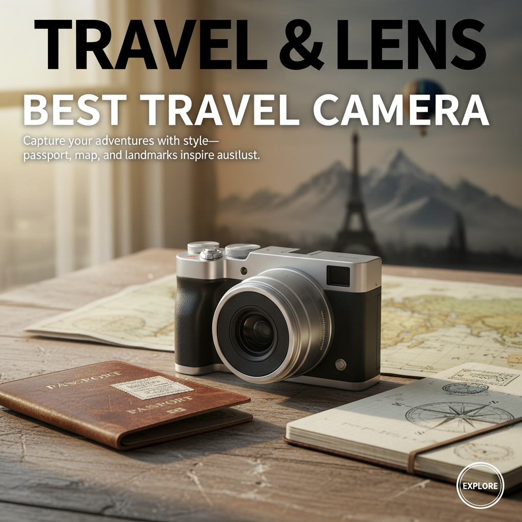 Best Travel Camera: Capture your adventures with style—passport, map, and landmarks inspire wanderlust.