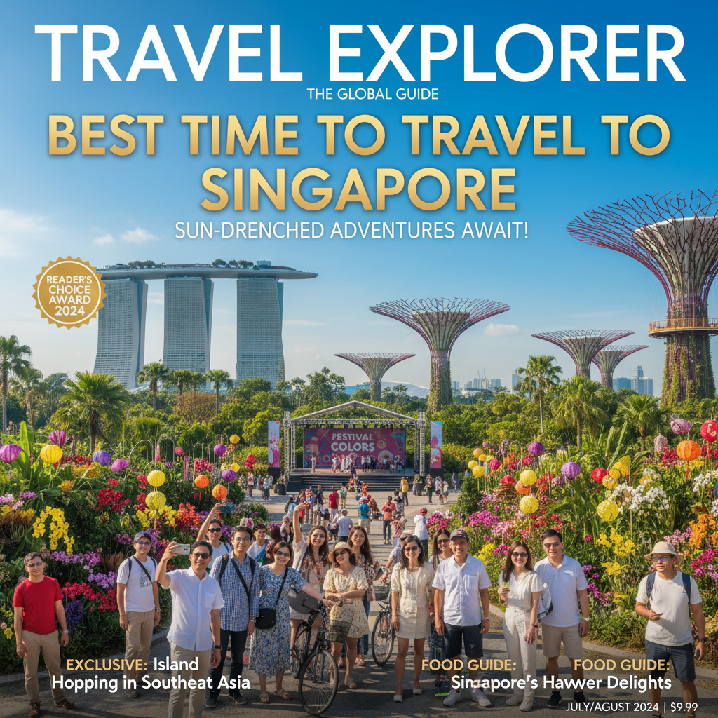 Tourists enjoy Marina Bay Sands and Gardens by the Bay in sunny, festive Singapore—the best travel season.