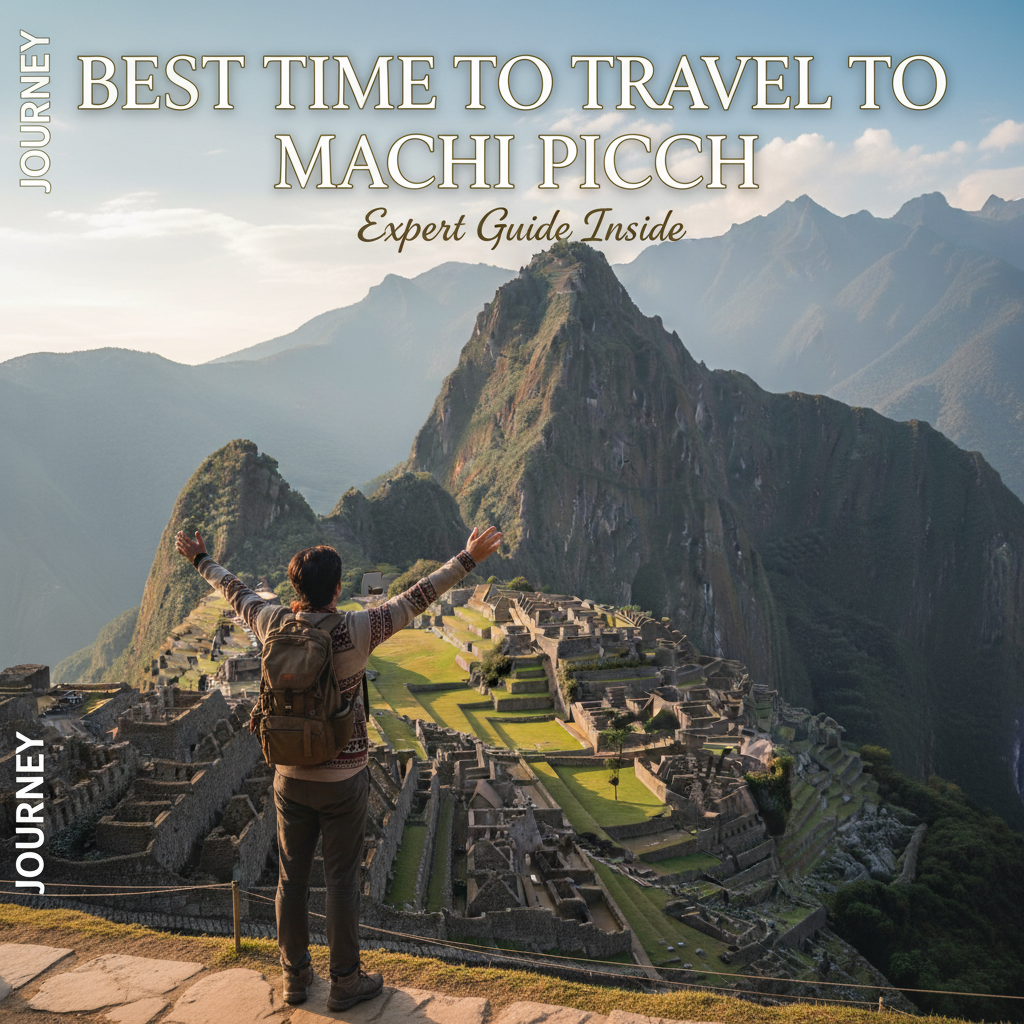 Traveler gazes over sunlit Machu Picchu terraces at dawn, highlighting the best time to visit.