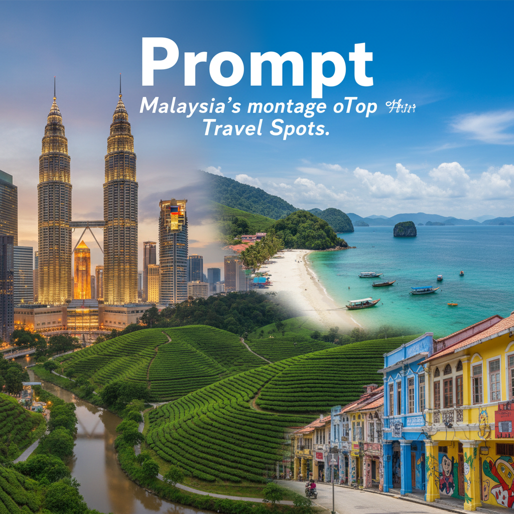 Vibrant montage of Malaysia’s top travel spots: cities, nature, islands, and historic landmarks.