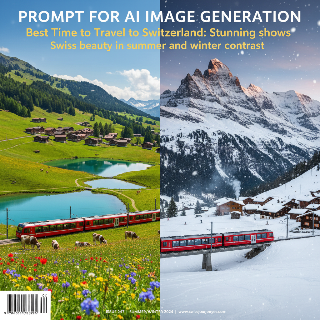Best Time to Travel to Switzerland: Stunning cover shows Swiss beauty in summer and winter contrast.