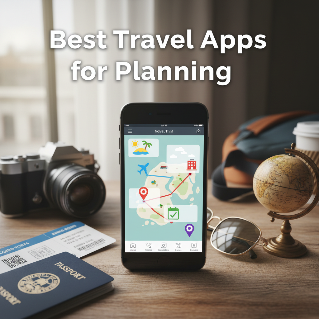 Best Travel Apps for Planning—smartphone with travel essentials, maps, and vibrant app icons on cover.